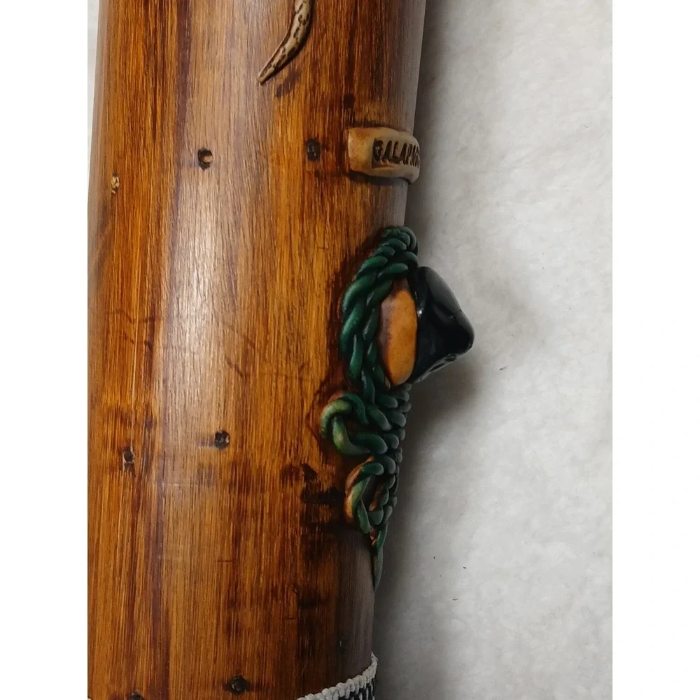 Vintage Hand Carved Bamboo‎ Galapagos Lizard Rainstick Shaker Woven Strap